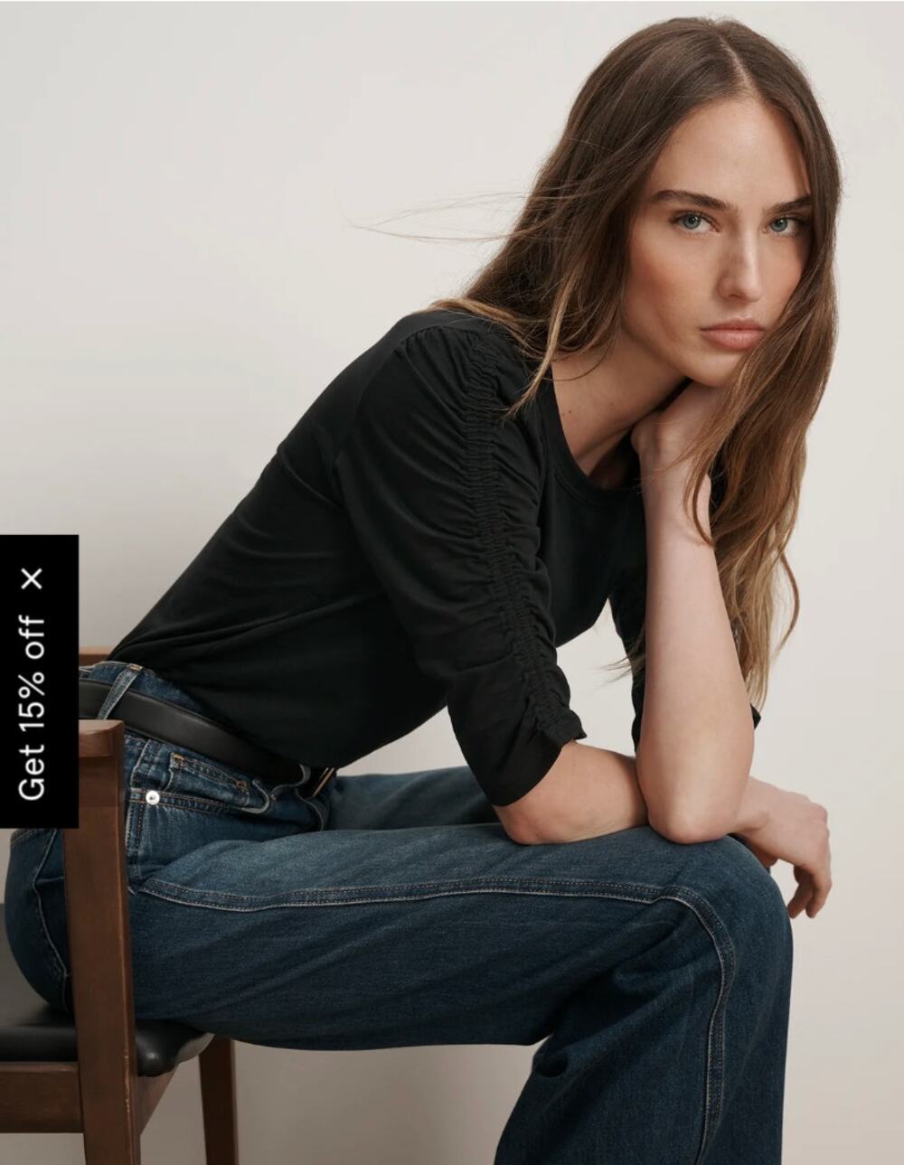 Veronica Beard Top XL Waldorf Tee in Black Cotton Puff 3/4 Sleeve Casual Office